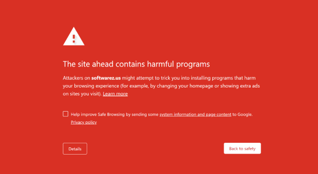 The site contains Malware